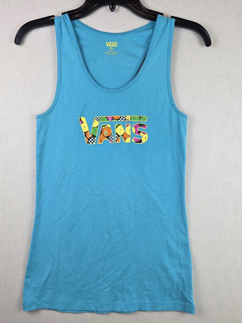 Vans Girls XL Turquoise Racerback Tank Top Colorful Logo Skate Surf Y2K Summer